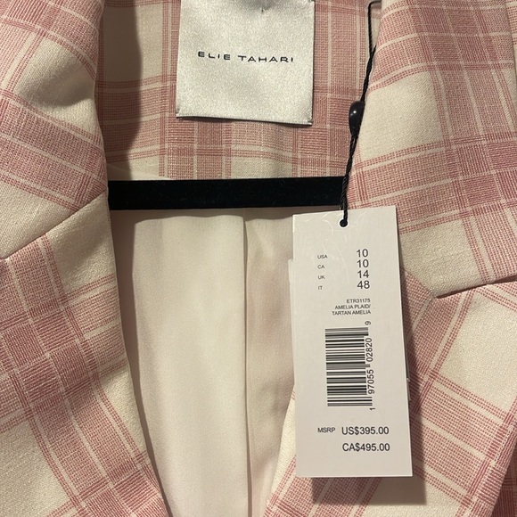 NWT Elie Tahari Amelia Plaid pink and white blazer size 10 - Picture 3 of 5